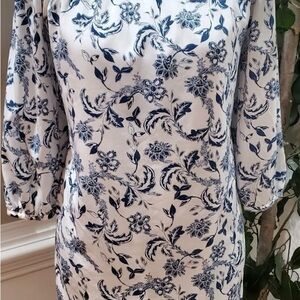 Banana Republic Blue and White Floral Off the shoulder Dress
